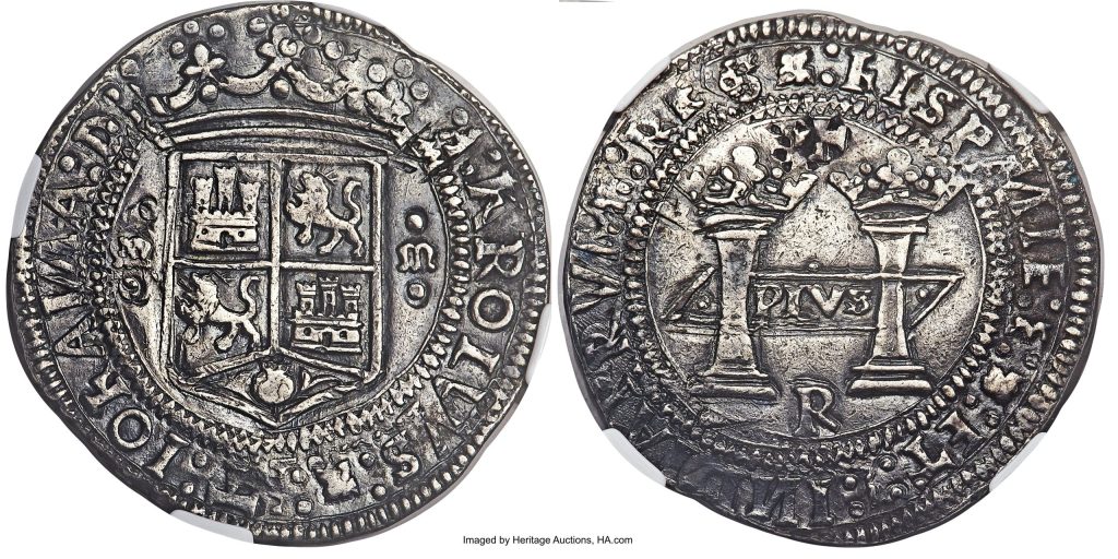 Columnario de plata español - real de a ocho con columnas de Hércules