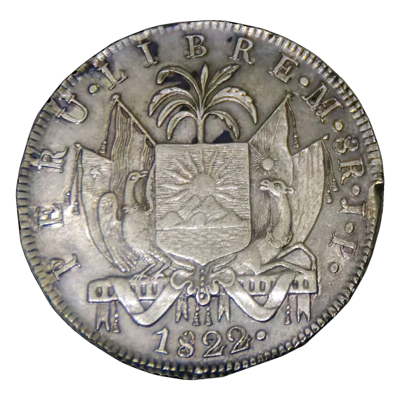 Anverso de un 8 reales de Perú libre de 1822