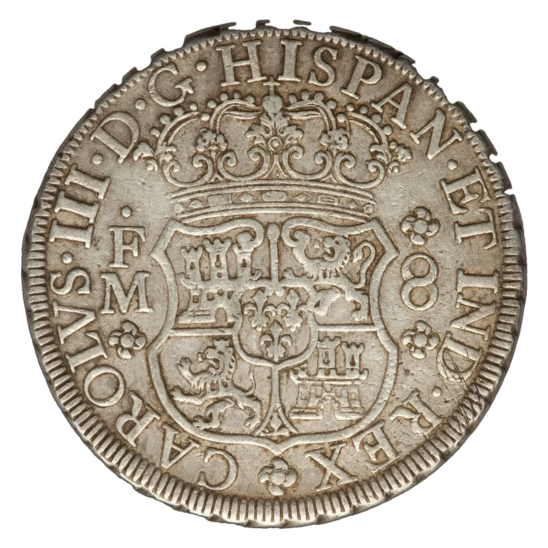 Reverso de un real de a ocho columnario de Carlos III de 1771