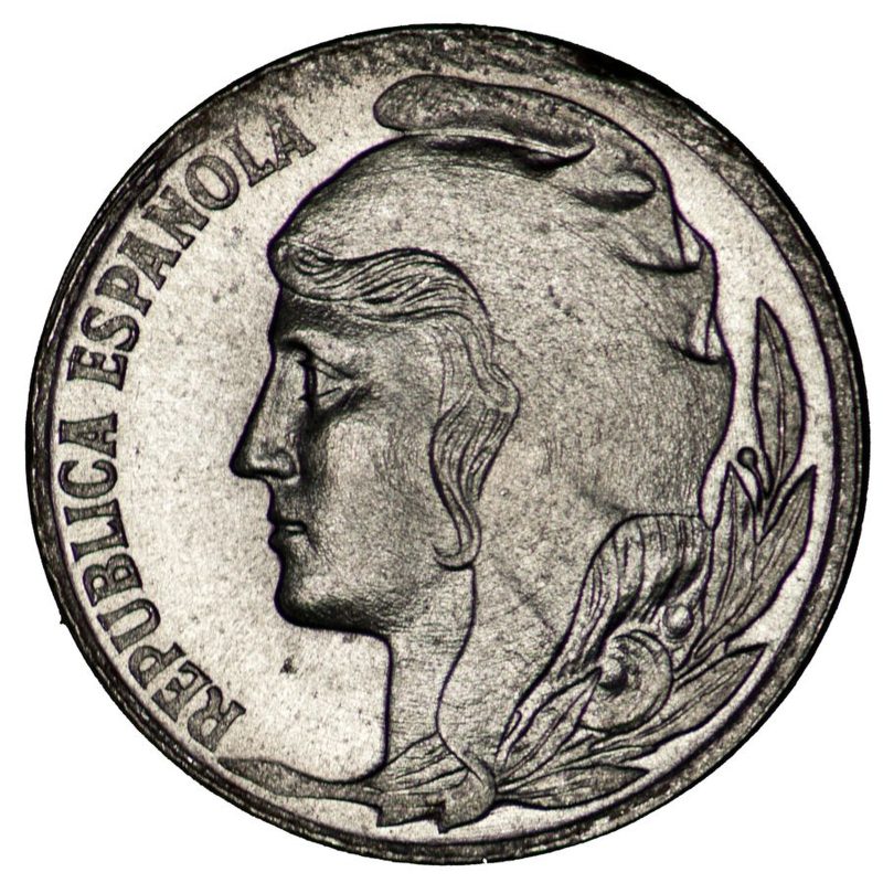 5 céntimos de hierro de 1937, Segunda República, anverso