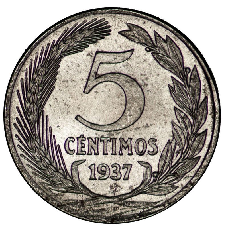 5 céntimos de hierro de 1937, Segunda República, reverso
