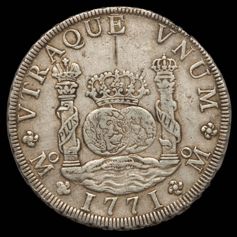 Anverso de un real de a ocho columnario de Carlos III de 1771