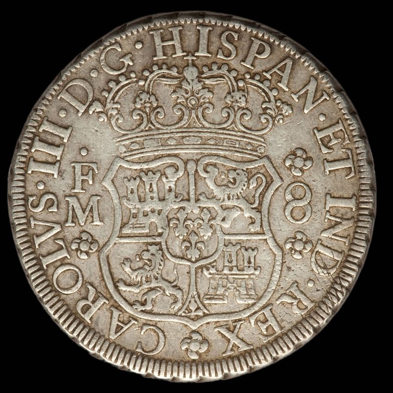 Reverso de un real de a ocho columnario de Carlos III de 1771
