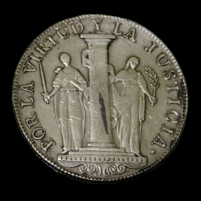 Reverso de un 8 reales de Perú libre de 1822