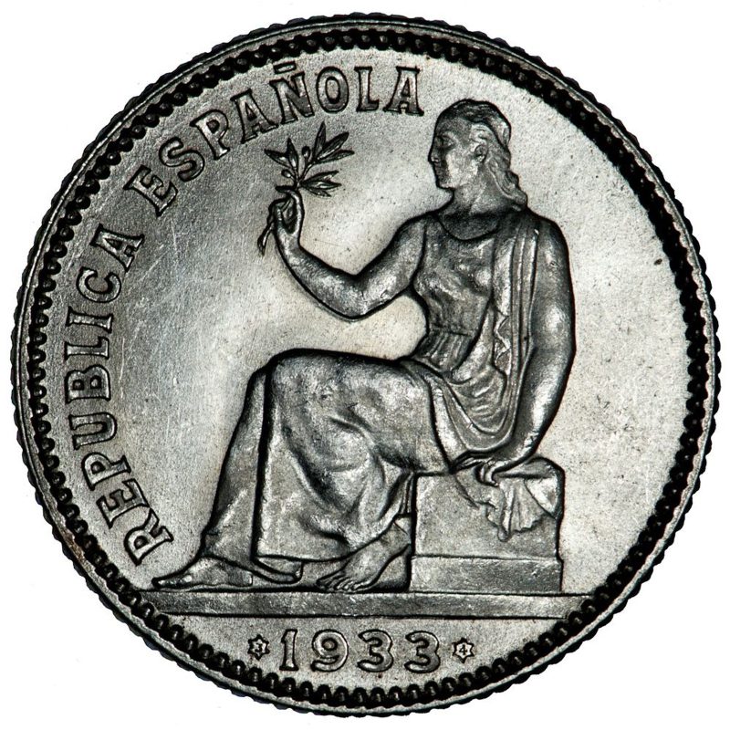 1 peseta de plata de 1933, Segunda República, estrella 34, anverso