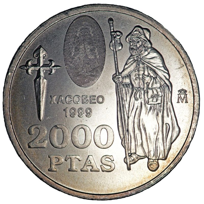 2000 pesetas de plata de 1999, Juan Carlos I, Xacobeo, reverso