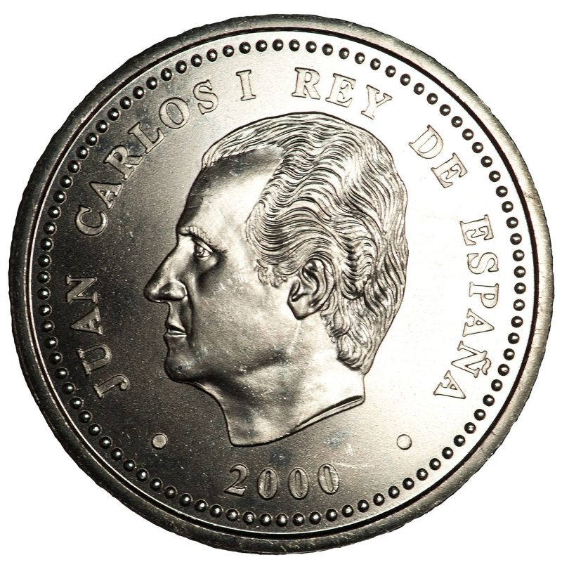 2000 pesetas de plata de 2000, Juan Carlos I, Carlos V, anverso