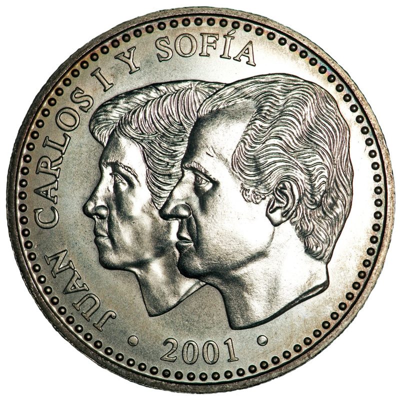2000 pesetas de plata de 2001, última emisión de la peseta, anverso