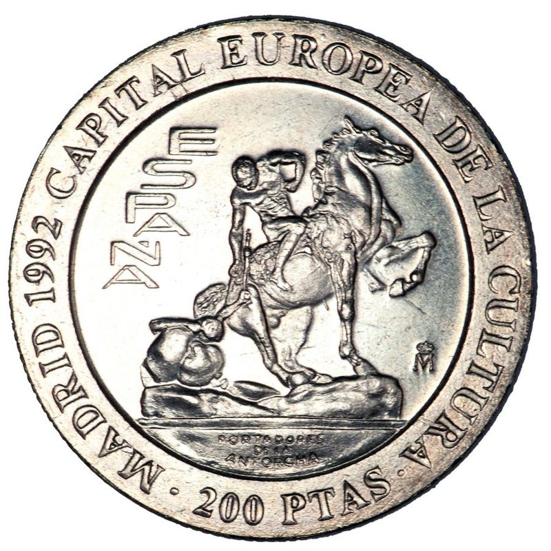 200 pesetas de 1992, Juan Carlos I, Los Portadores de la Antorcha, reverso