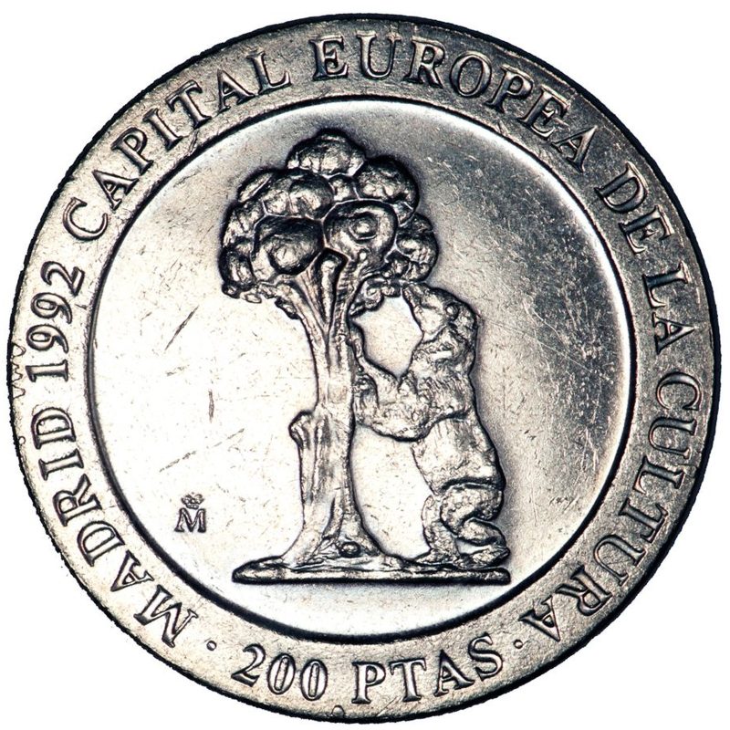 200 pesetas de 1992, Juan Carlos I, Oso y el Madroño, Madrid capital europea de la cultura, reverso