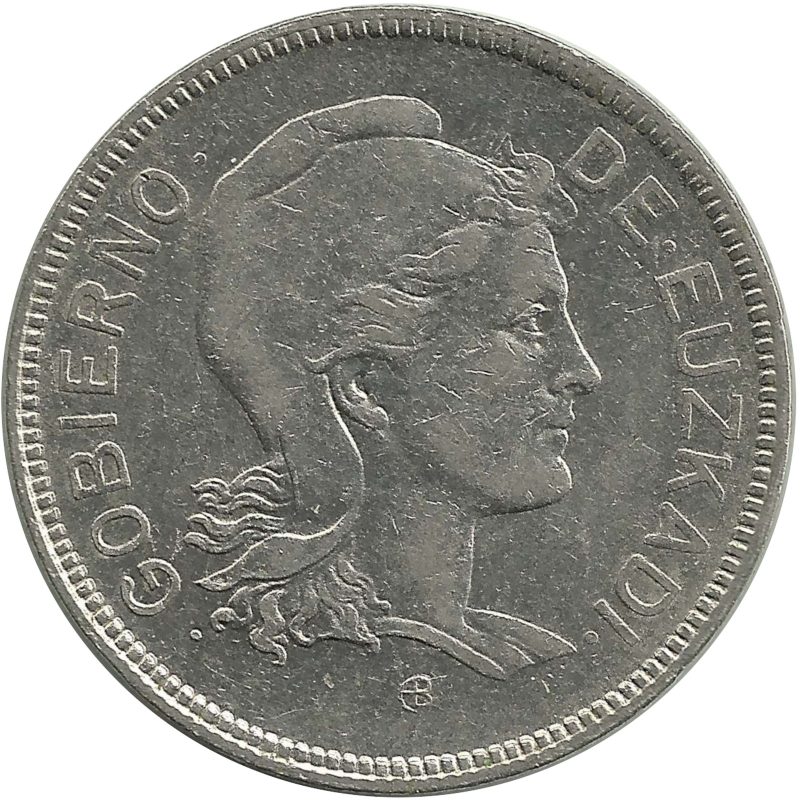 2 pesetas de 1937, Gobierno de Euzkadi, níquel, anverso