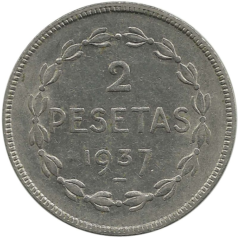 2 pesetas de 1937, Gobierno de Euzkadi, níquel, reverso