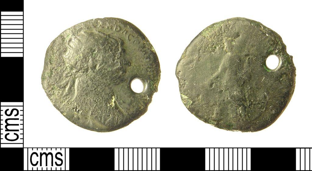 1920px IOW 2117D0 Roman Coin2C Pierced Dupondius Of Trajan 28FindID 52055529 1024x563